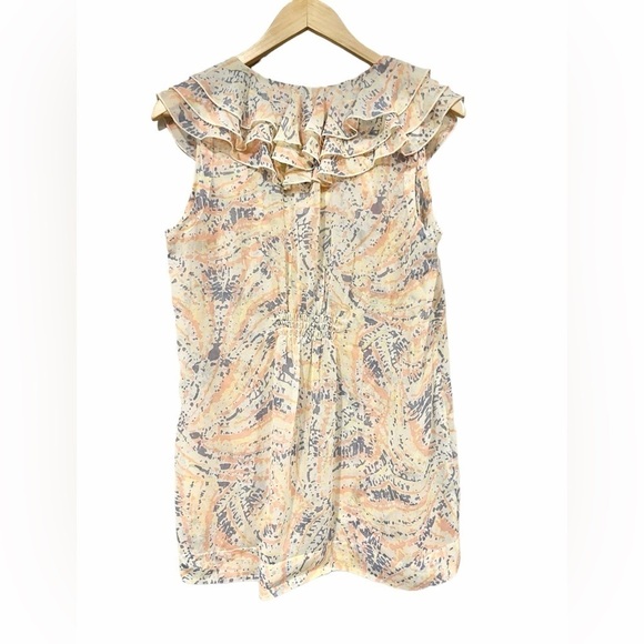 CABI Flashback Tunic Top Ruffle Neck Sheer Size Medium Pastel Colors Work Wear - Picture 4 of 6